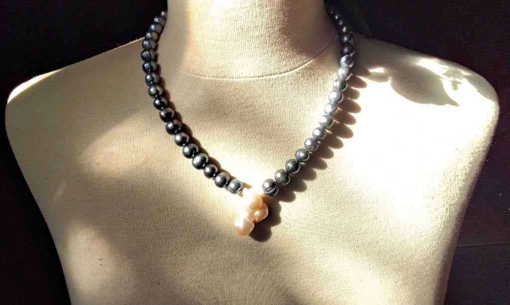 Ketting Authentieke Tahitiaanse Pauw Barokke Grote Parels, Sieraden, Tassen en Uiterlijk, Kettingen, Met hanger, Zwart, Nieuw