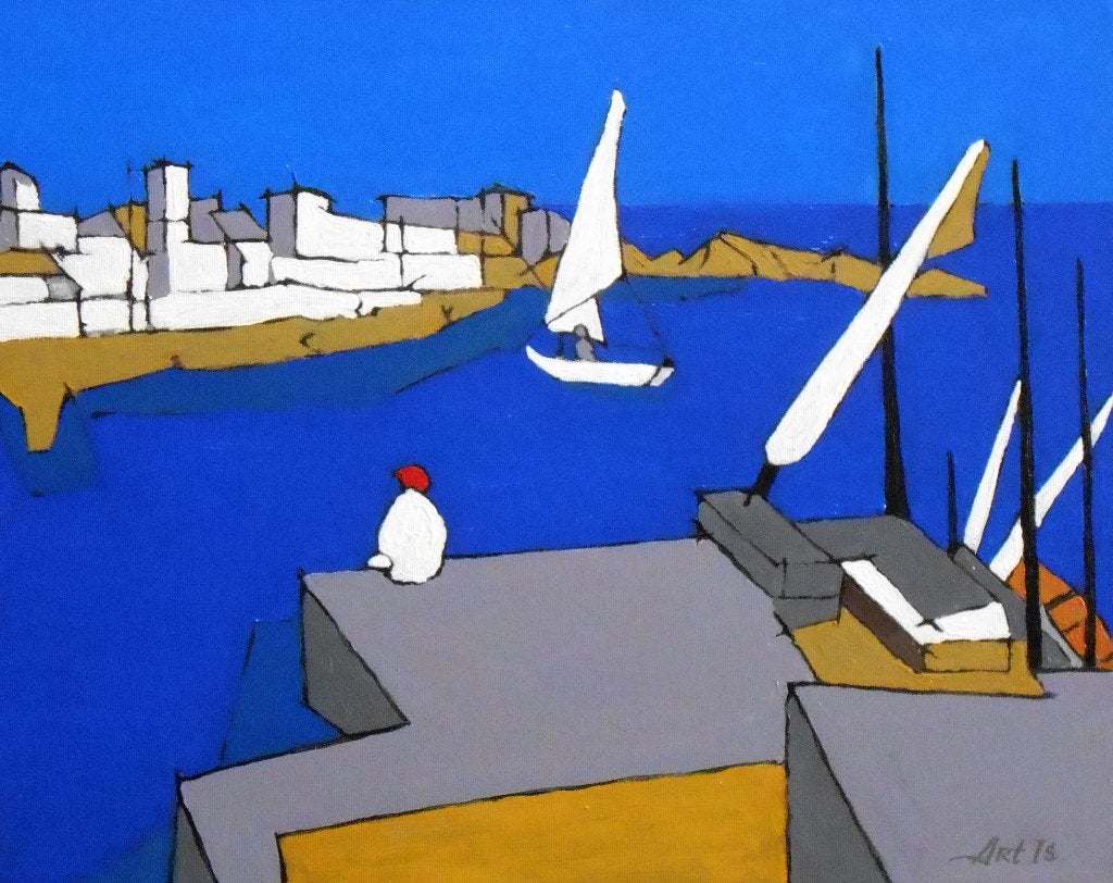 "Ergens aan de kust" Schilderij, Landschap, Verzenden, Olieverf, Handgeschilderd