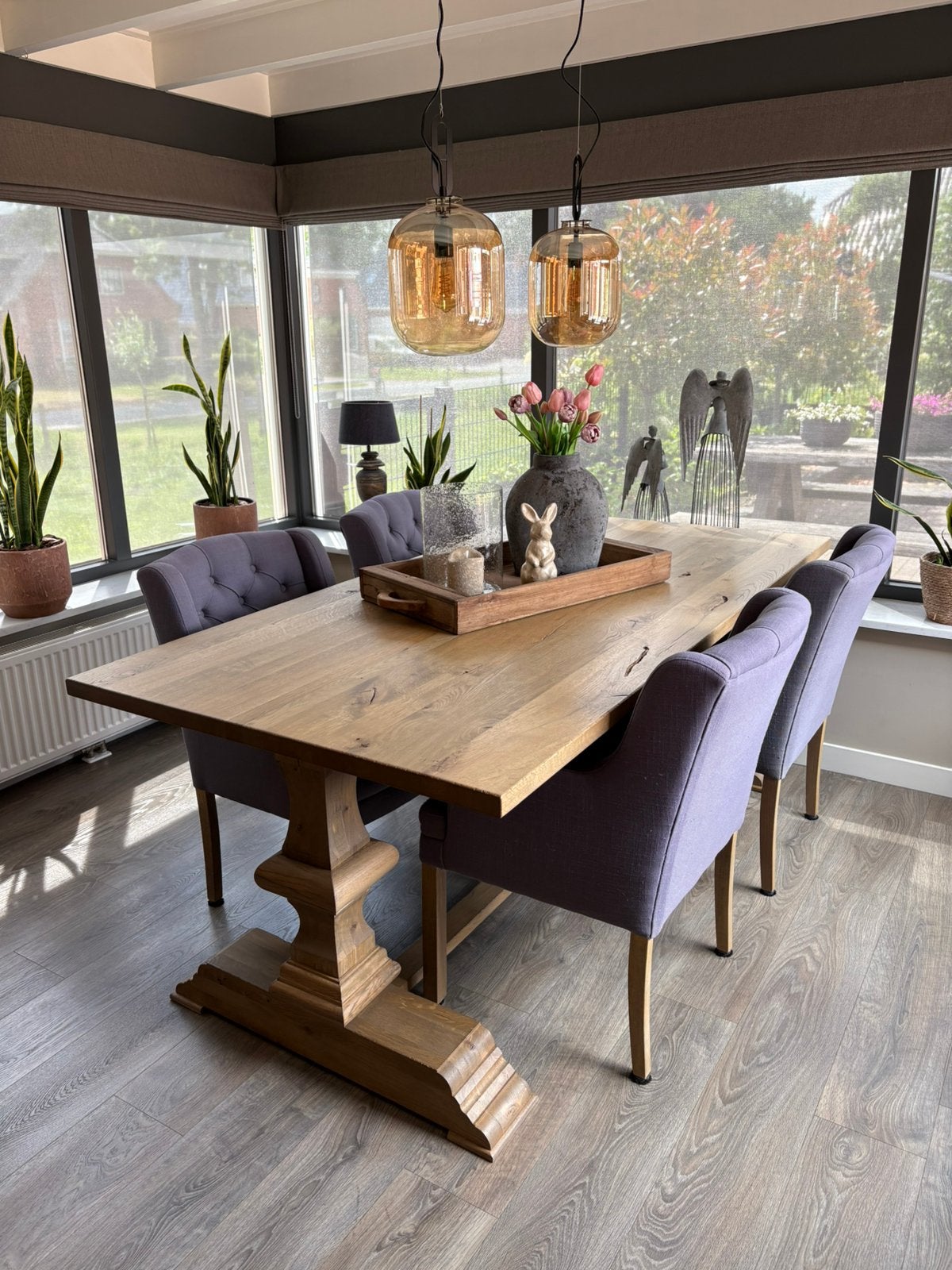 Eethoek landelijk massief eiken tafel, Ophalen, 200 cm of meer, 50 tot 100 cm, Zo goed als nieuw