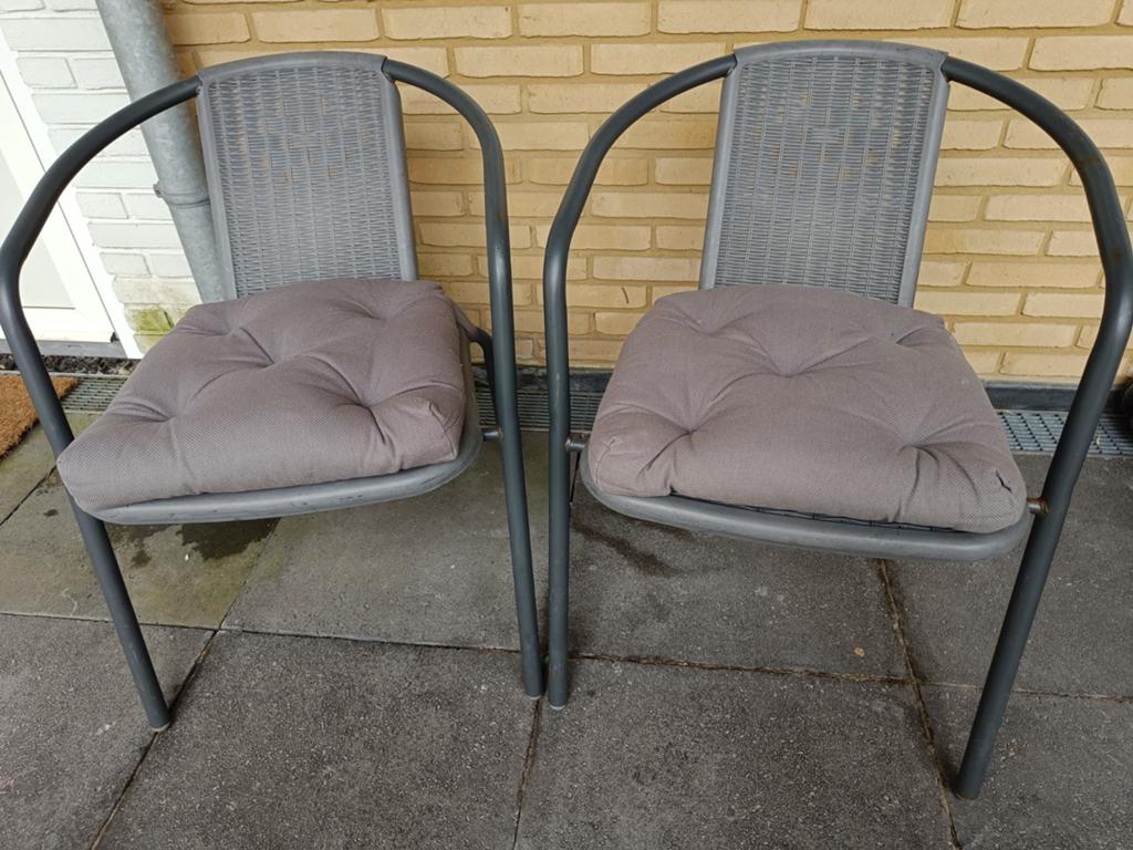 2x Tuinstoelen met kussens - Grijs metaal en kunststof, Tuin en Terras, Ophalen, Gebruikt, Metaal