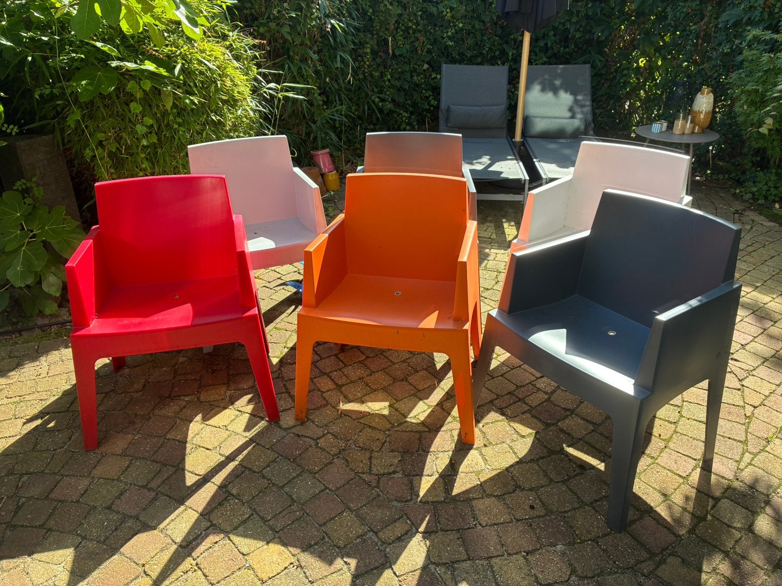6 stapelbare Siesta Box tuinstoelen, Ophalen of Verzenden, Zo goed als nieuw, Kunststof, Stapelbaar