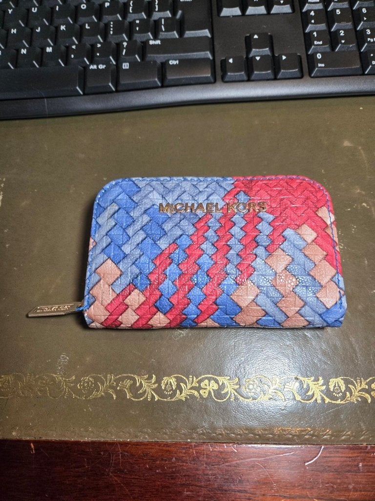 Michael Kors Gevlochten Portemonnee - Blauw/Rood/Beige, Ophalen of Verzenden, Gebruikt, Overige kleuren, Overige merken