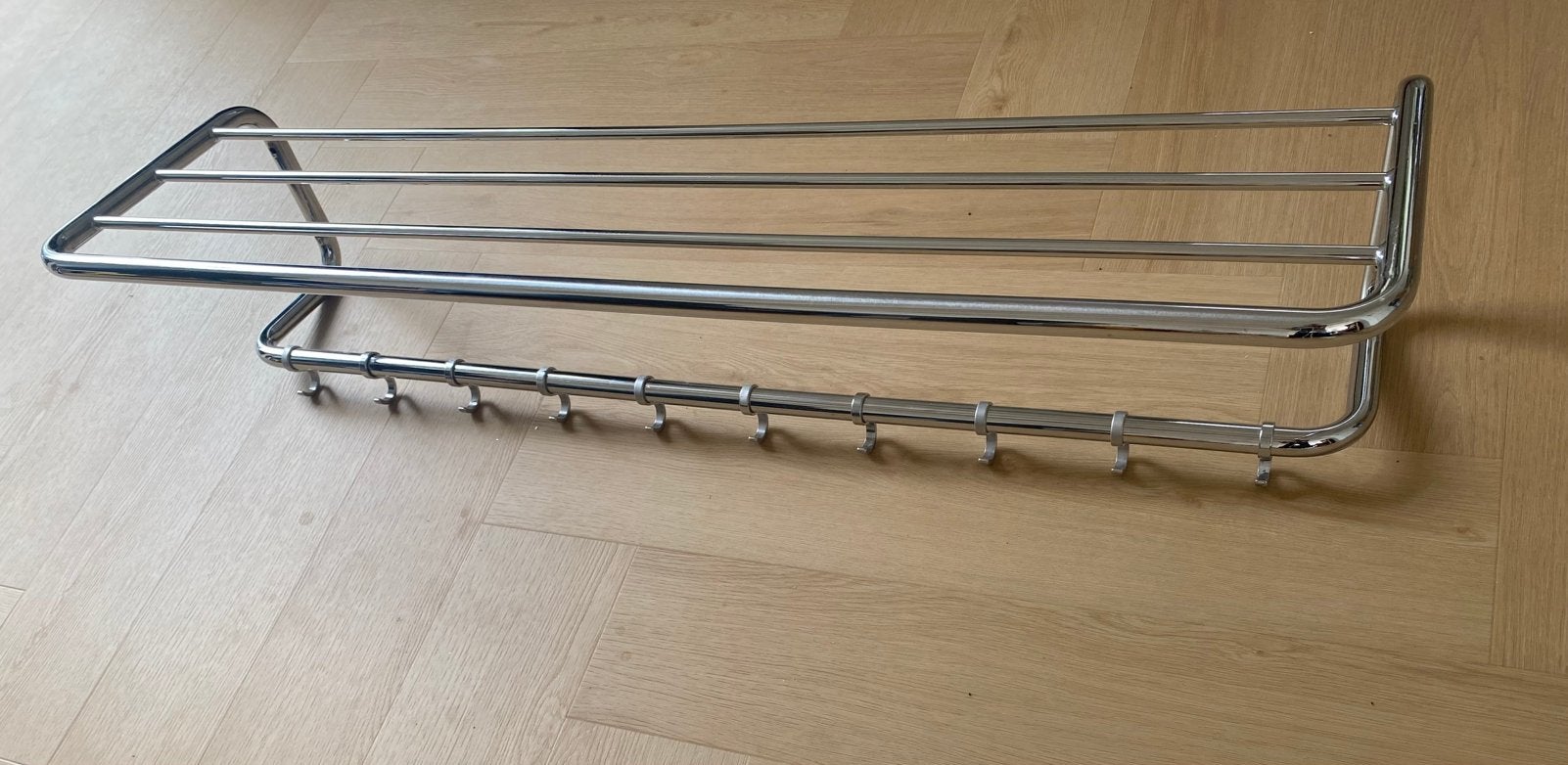 Chromen wandkapstok van Gispen met hoedenrek en haken, Gebruikt, Minder dan 100 cm, Metaal, Ophalen