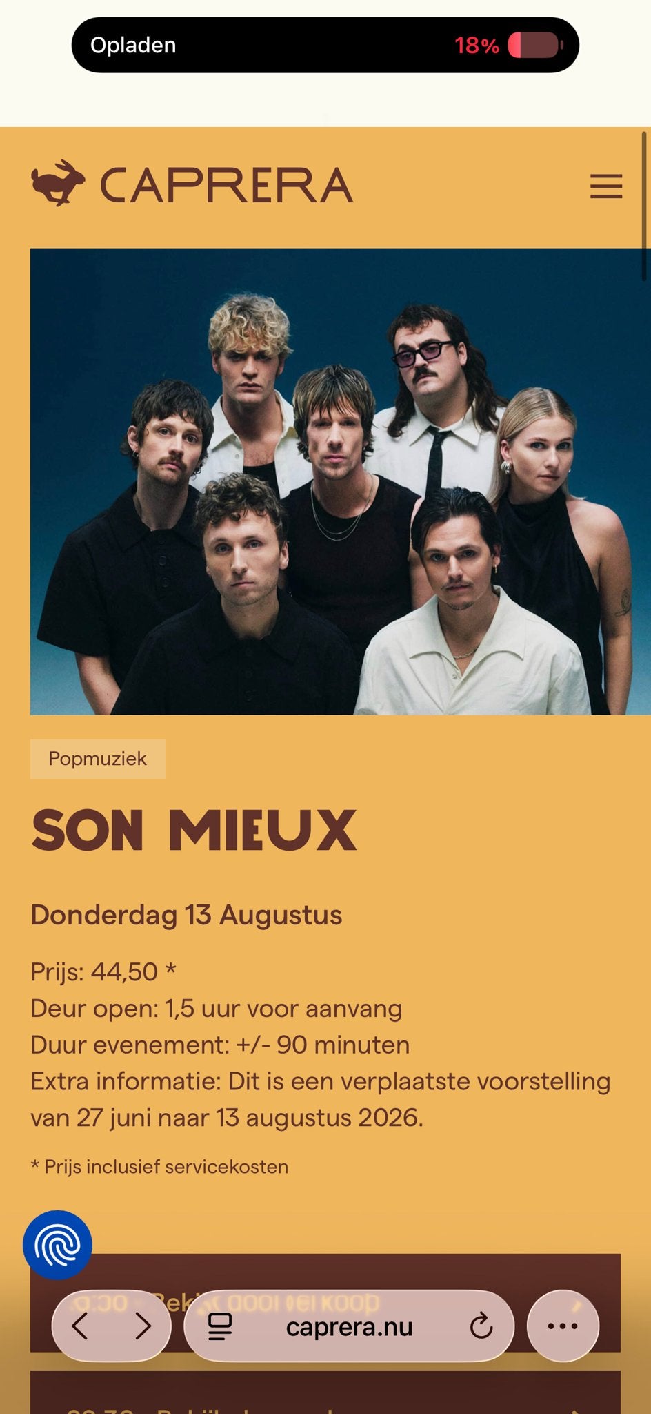 Concert caprera Son Mieux VANAVOND 13 aug 2 kaarten, Tickets en Kaartjes, Eén persoon, Augustus