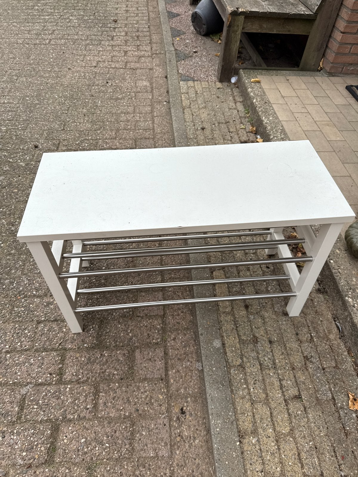 Ikea schoenenrek wit met metalen stangen, Ophalen, Gebruikt