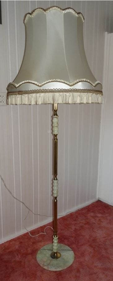 Lamp - vloerlamp Onyx Marmeren voet incl. kap met franje, Ophalen, Gebruikt, 150 tot 200 cm