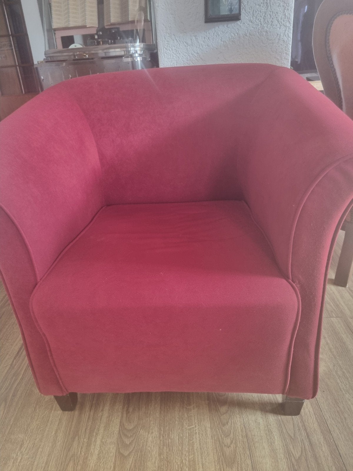 Rode velours fauteuil in goede staat, Ophalen, Gebruikt, 75 tot 100 cm, 75 tot 100 cm