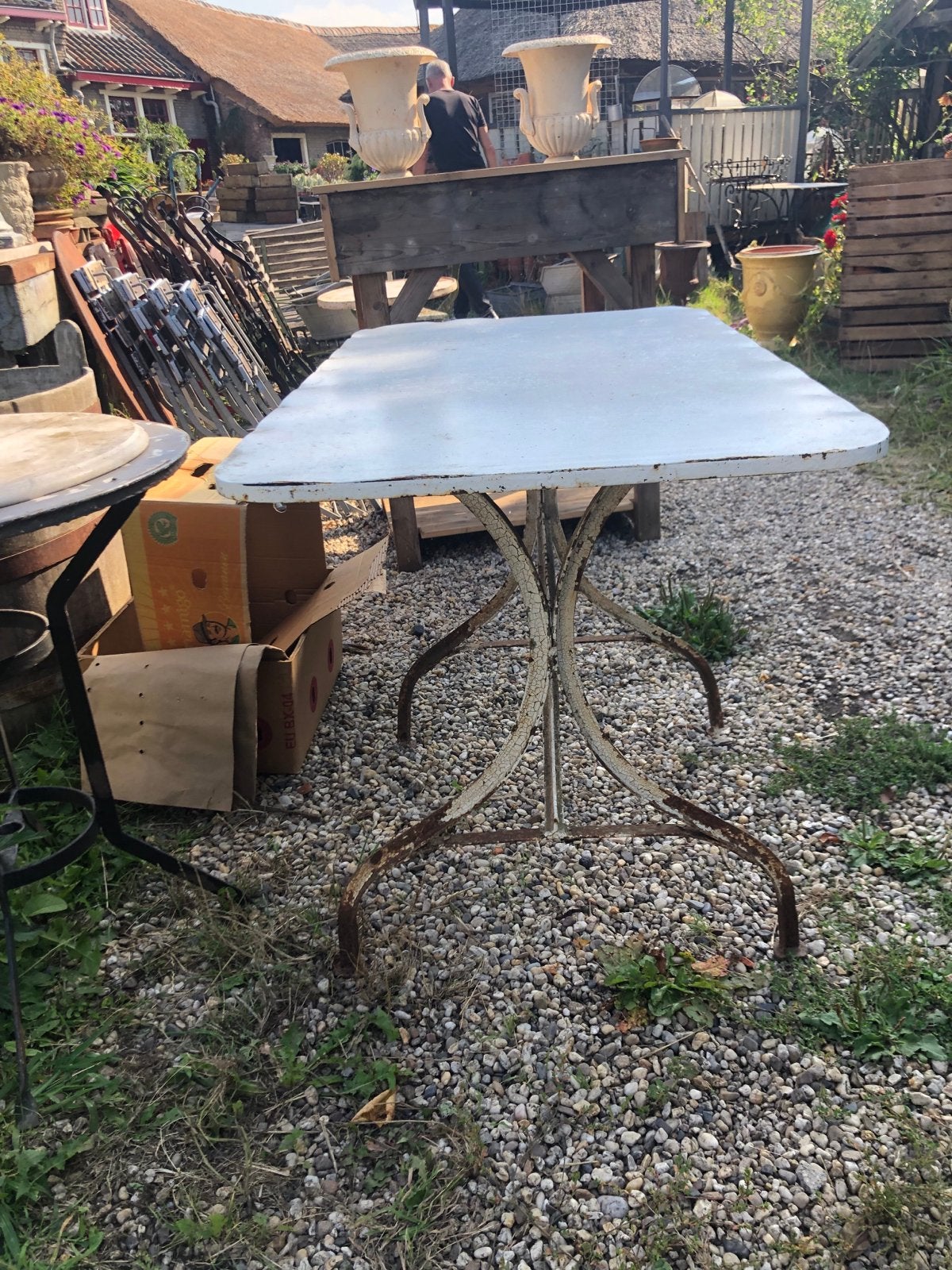 Brocante ijzeren tuintafel - 120x66x78 cm, Antiek en Kunst, Ophalen of Verzenden