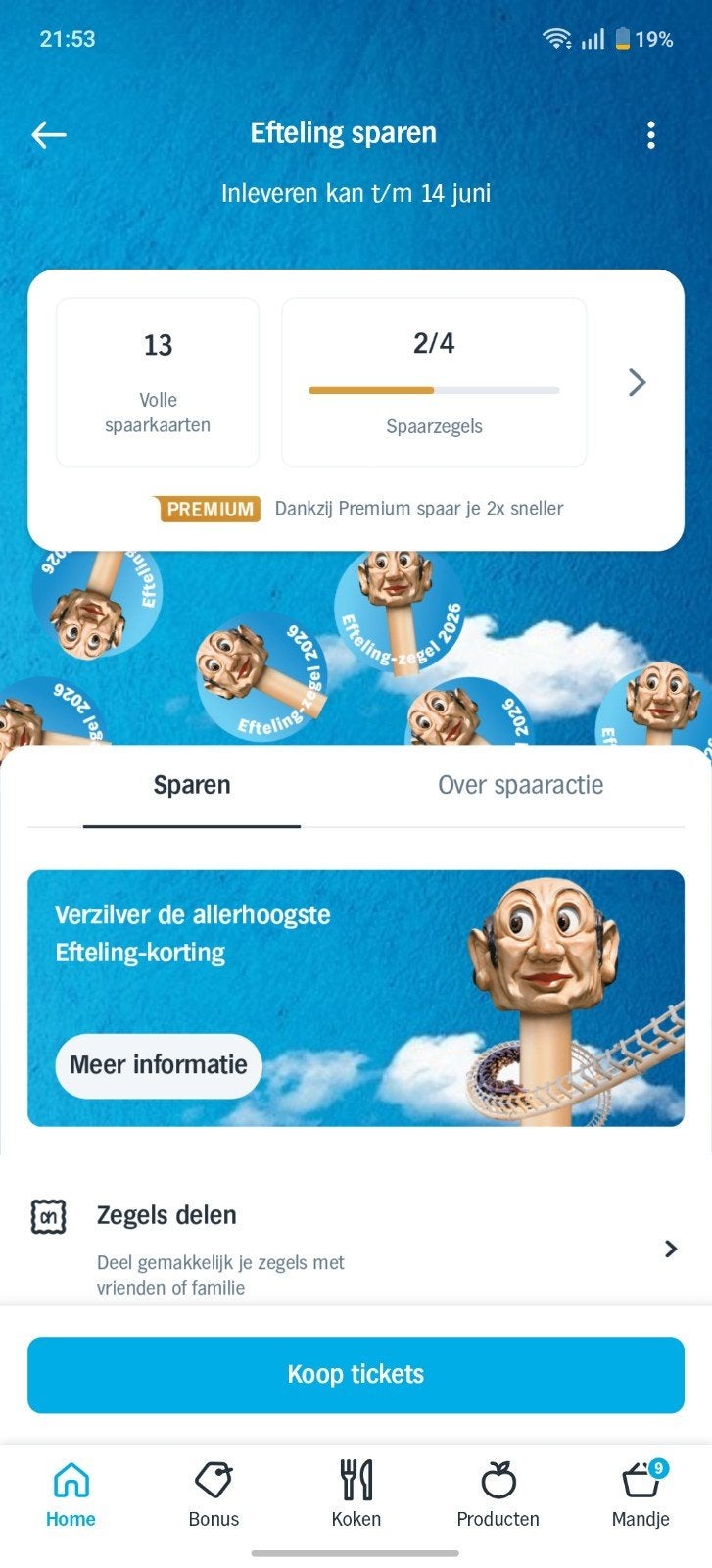 AH Efteling korting actie, Eén persoon, Kortingskaart
