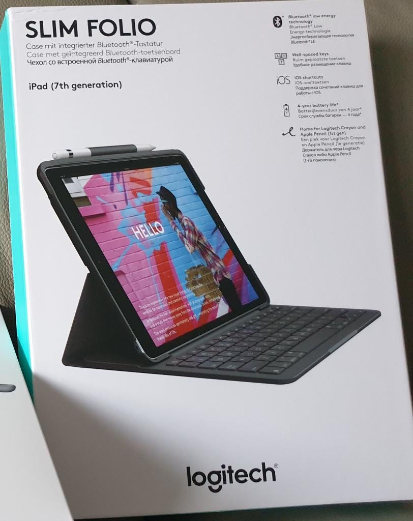 Ipad slim folio case met bluetooth toetsenbord, 10 inch, Logitech, Bescherming voor- en achterkant, Ophalen of Verzenden