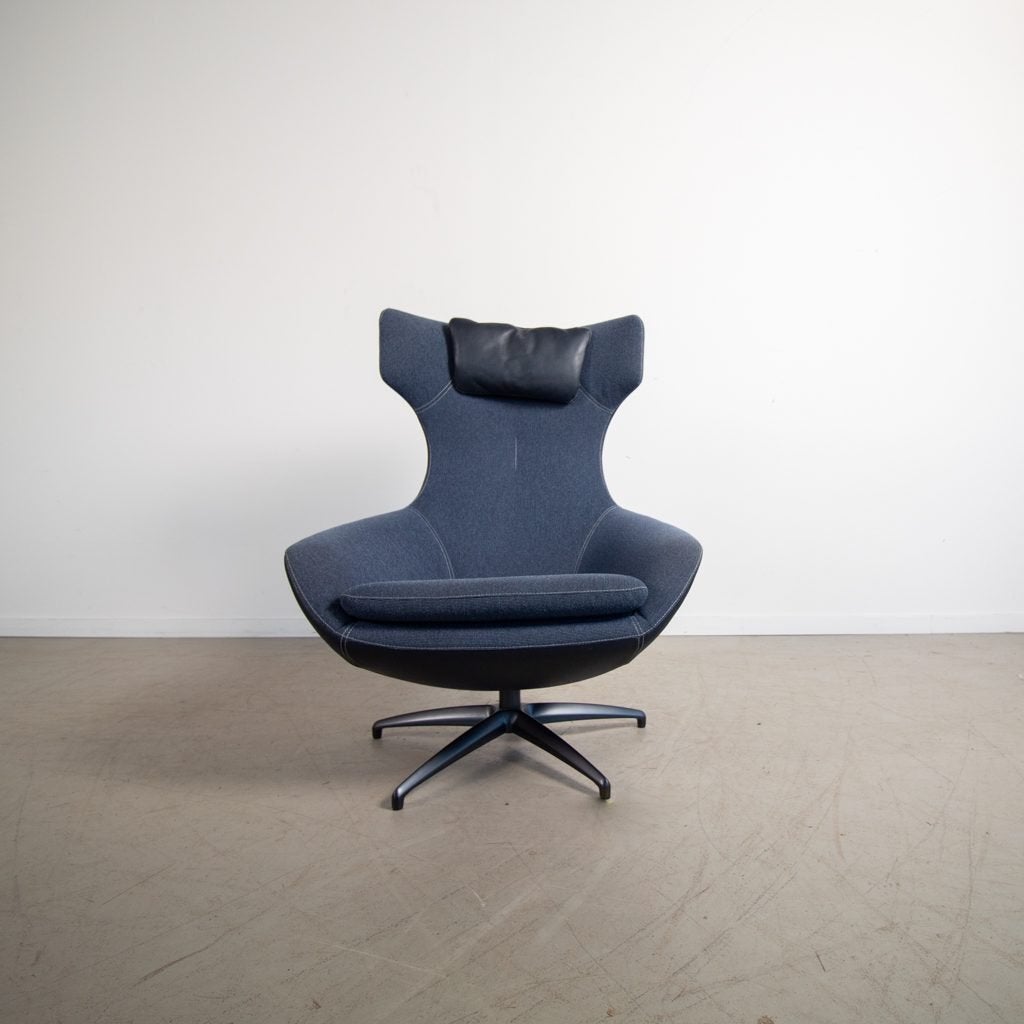 Leolux Caruzzo Plus Fauteuil Blauw Leer/Stof, Huis en Inrichting, Fauteuils, Niet ingevuld, Zo goed als nieuw, Niet ingevuld, Niet ingevuld
