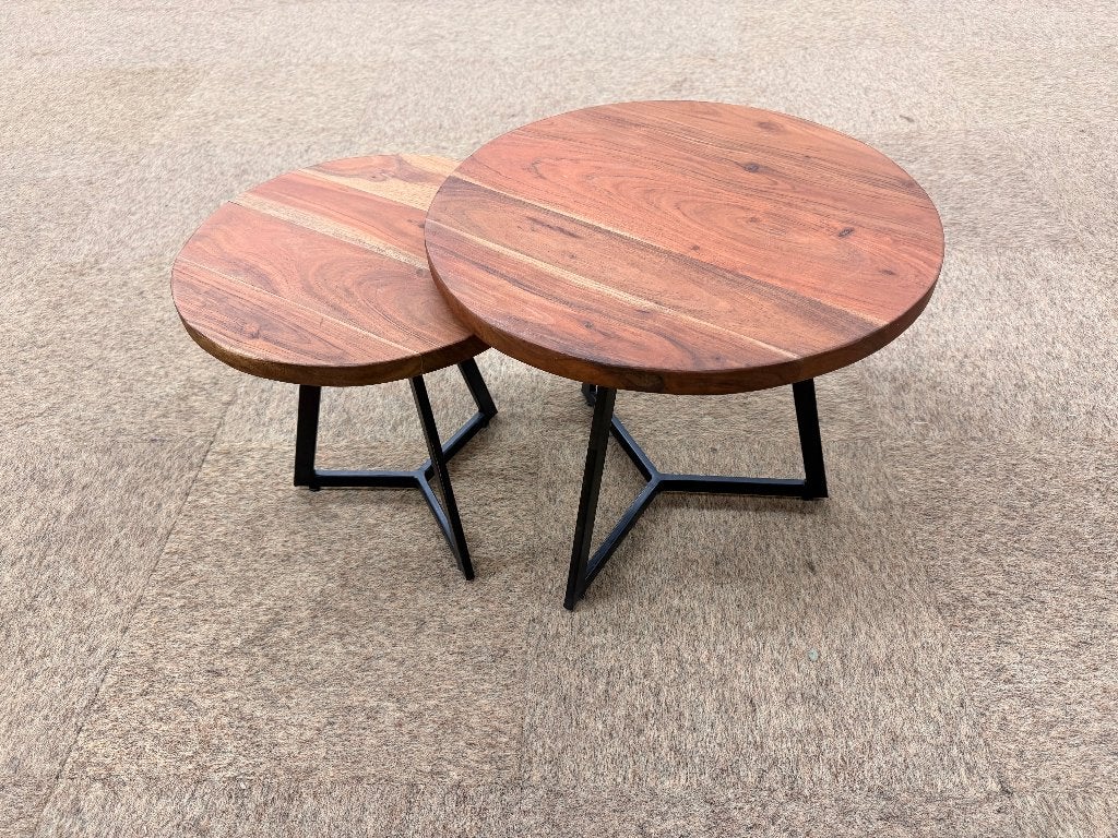 Salontafel bruin set van 2 stuks, Ophalen, Minder dan 50 cm, Rond, Minder dan 50 cm