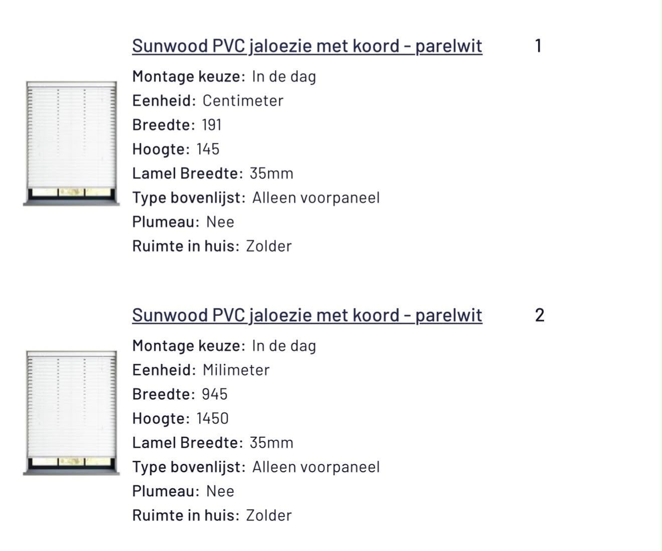 Sunwood PVC jaloezie met koord - parelwit (191x145 cm), Ophalen, Jaloezie, Overige merken, Wit