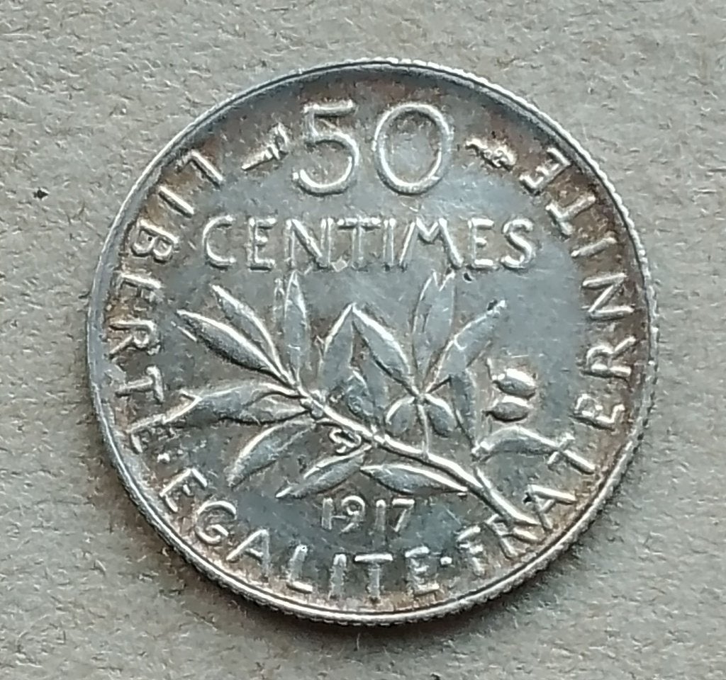 Frankrijk, 50 centimes 1917, Ophalen of Verzenden, Frankrijk, Losse munt, Zilver