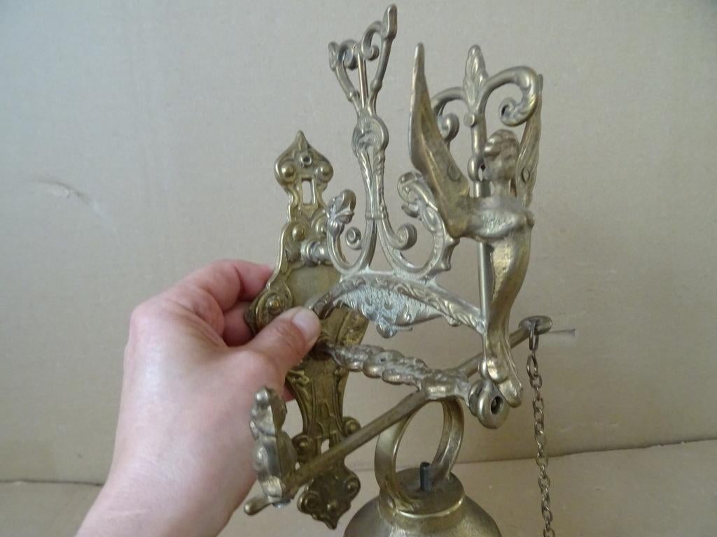 Vintage bronzen bel deurbel kloosterbel poortbel met engel, Ophalen of Verzenden