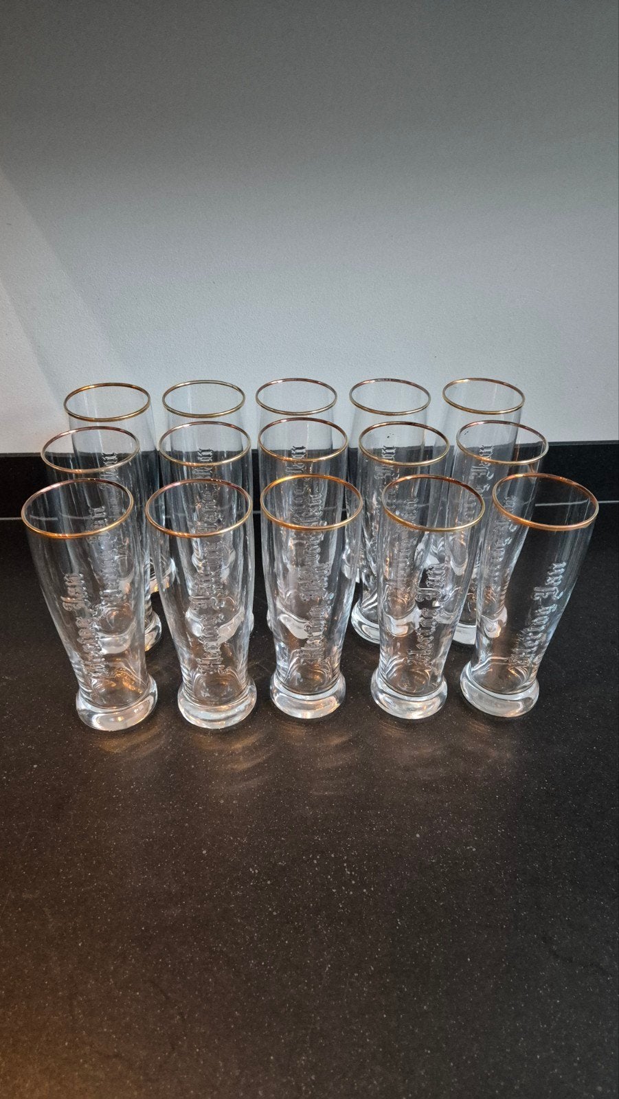 15 Hertog Jan glazen van 0,5 liter - Zo goed als nieuw, Ophalen, Glas of Glazen, Overige merken, Overige stijlen