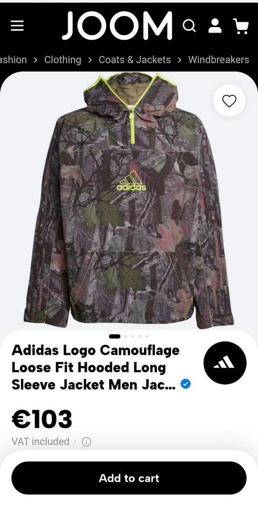 Adidas Camouflage Loose Fit Hooded Long Sleeve Jacket M, Ophalen of Verzenden, Nieuw, Groen