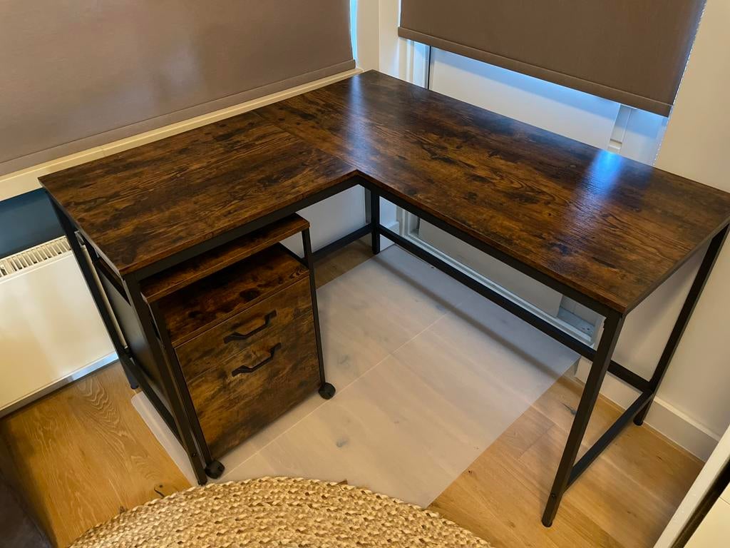 Hoek bureau / Desk and drawer cabinet set, Ophalen, 120 cm, 110 cm, Hout