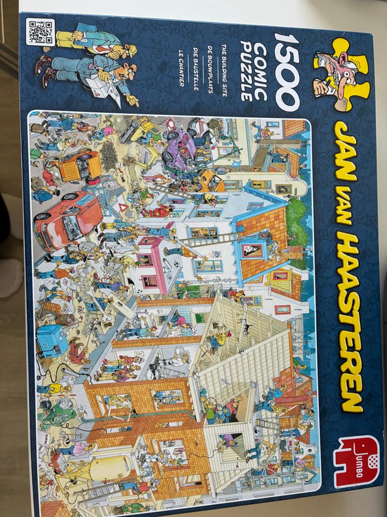 Jan van Haasteren - De Bouwplaats - 1500 stukjes, Hobby en Vrije tijd, Denksport en Puzzels, Zo goed als nieuw, Legpuzzel, 500 t/m 1500 stukjes