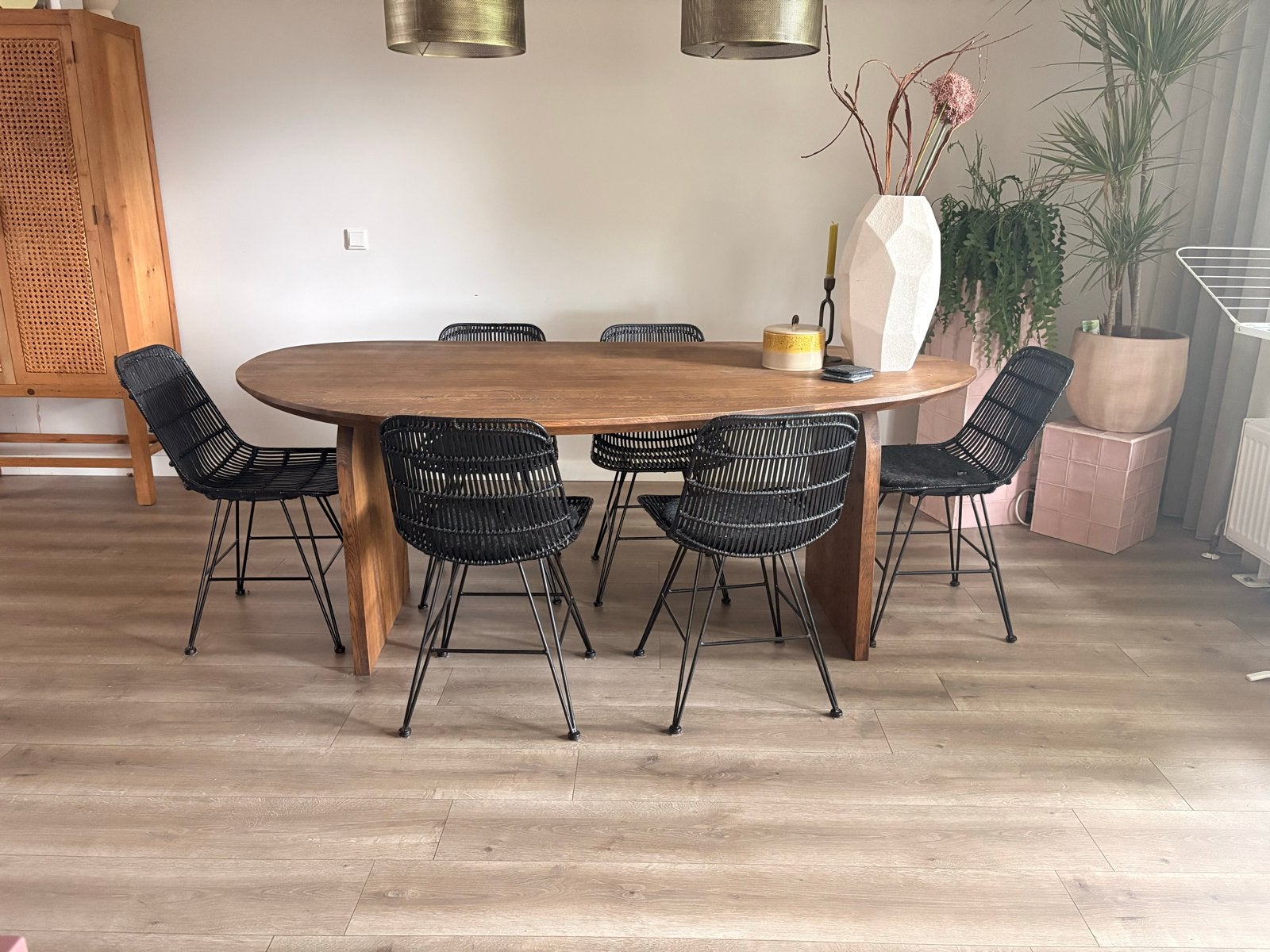 Hkliving rotan eetkamerstoelen (6 stuks), Huis en Inrichting, Stoelen, Ophalen, Zwart, Zo goed als nieuw, Metaal
