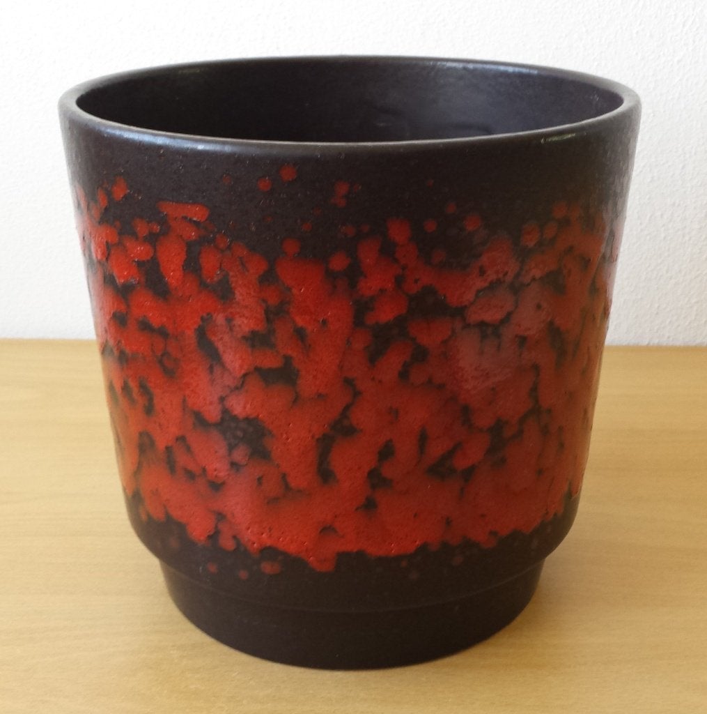 Fat Lava Bloempot - zwart/rood - W. Germany, Gebruikt, Rond, Binnen, Ophalen of Verzenden