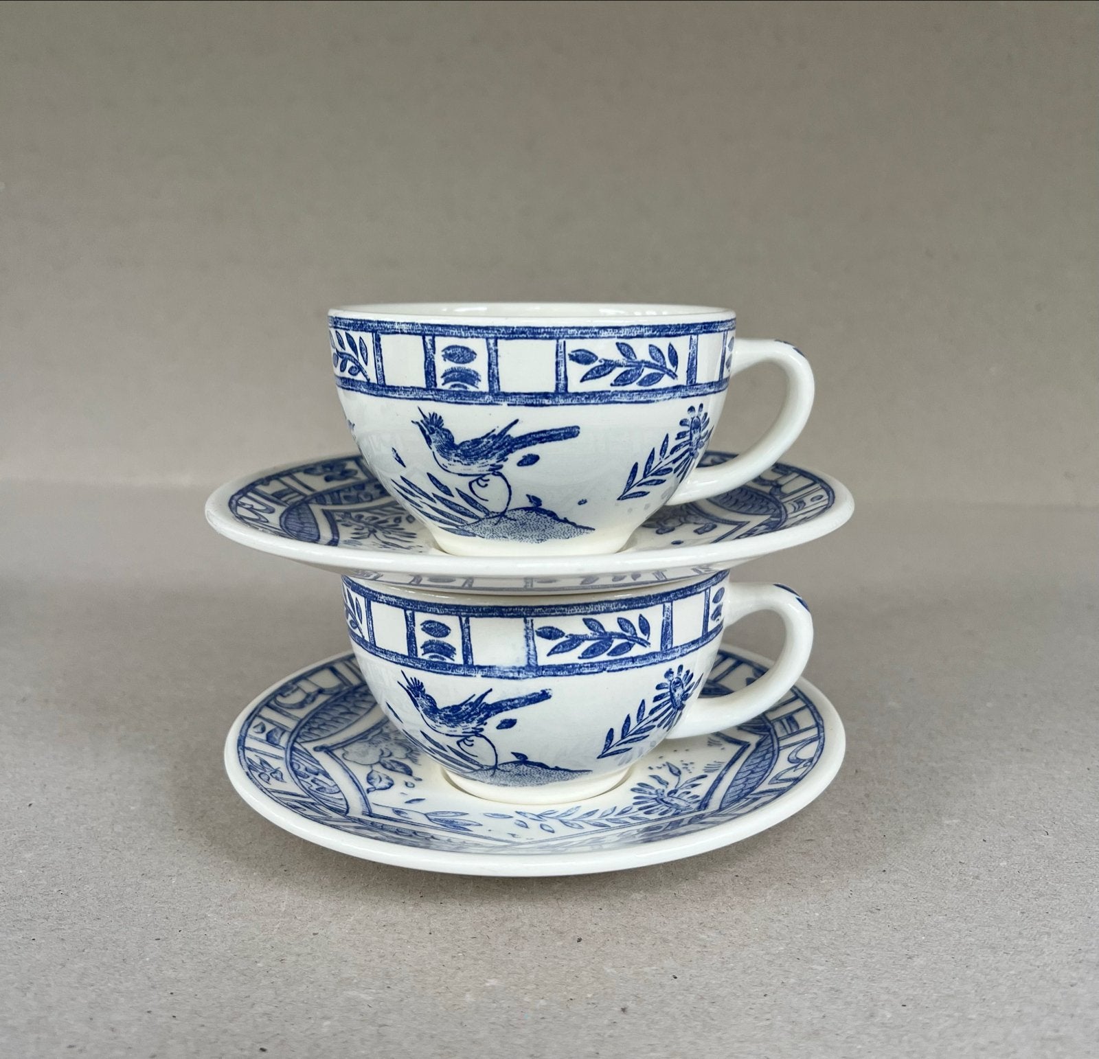 Gien France Oiseau Bleu Theekopjes met Schotels (2 sets), Ophalen of Verzenden