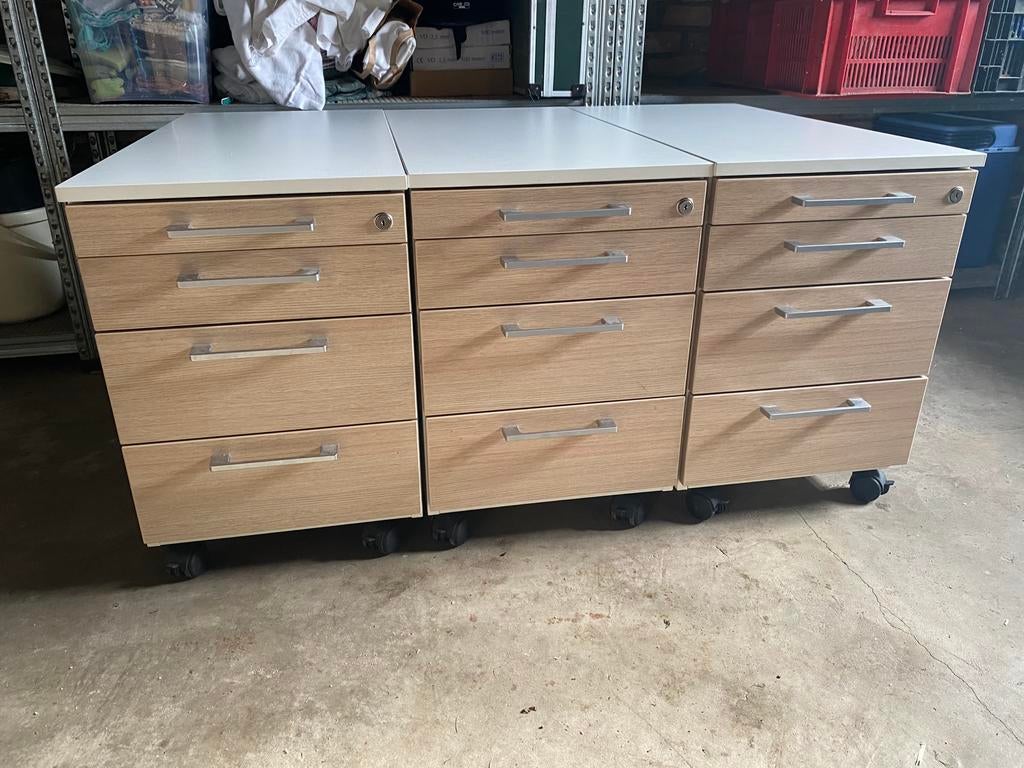 3x luxe houten verrijdbare laden blokken 4 laden, Huis en Inrichting, Kasten | Ladekasten, Ophalen, Minder dan 50 cm, Zo goed als nieuw