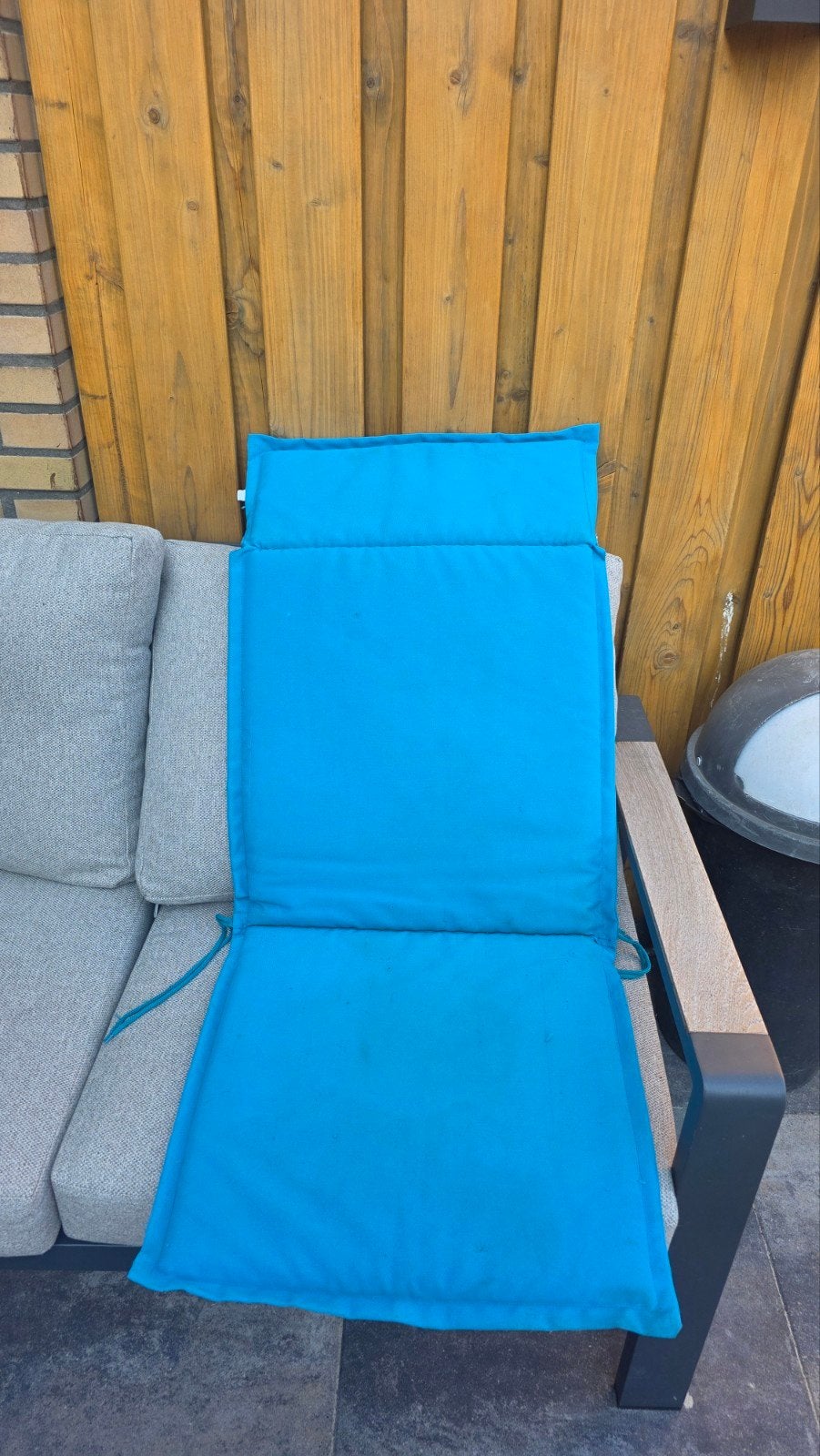 4x Blauwe tuinkussens voor tuinstoelen, Ophalen, Gebruikt, Blauw, Tuinkussen