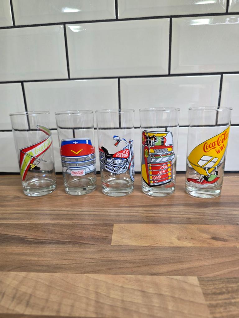 Set van 5 Vintage Coca-Cola Glazen uit 1989, Ophalen of Verzenden, Gebruikt