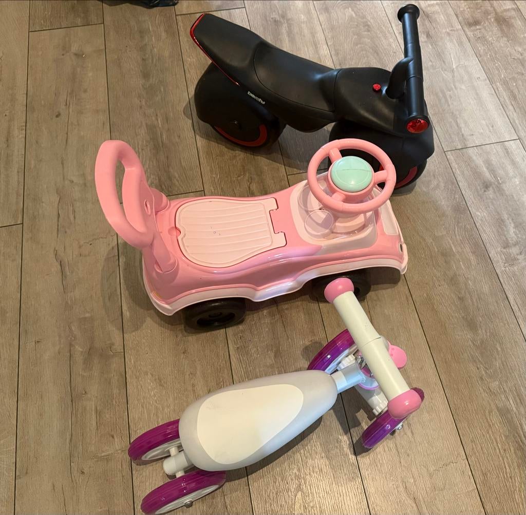 Kinder loopauto, loopfiets en brommer - Set van 3, Kinderen en Baby's, Speelgoed | Buiten | Voertuigen en Loopfietsen, Zo goed als nieuw