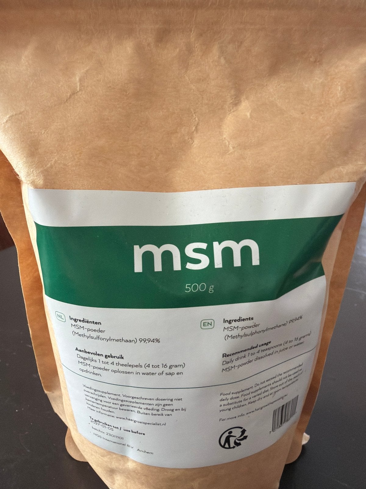 MSM Poeder 500g - Methylsulfonylmethaan Voedingssupplement, Sport en Fitness, Gezondheidsproducten en Wellness, Ophalen of Verzenden