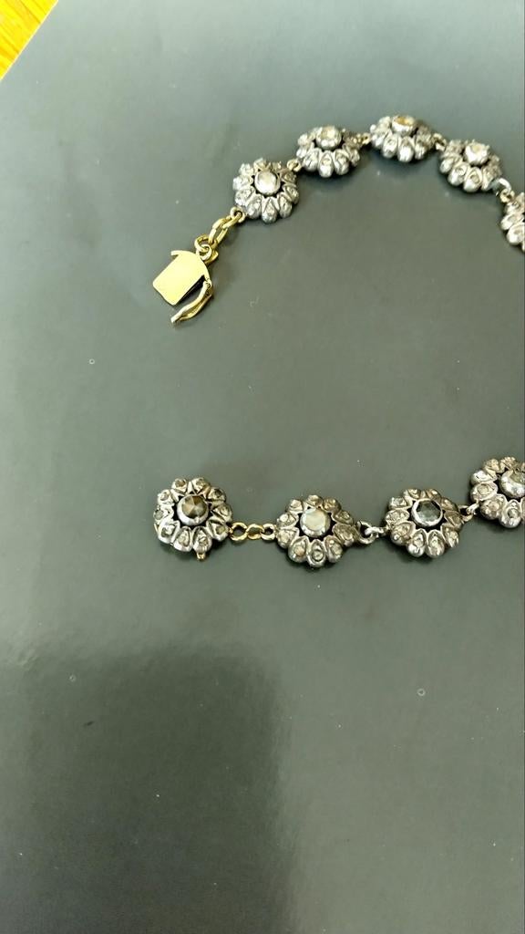 Antieke  bootjes armband  met dcamantjes 18 Karaat sluiting, Verzenden, Zo goed als nieuw, Goud