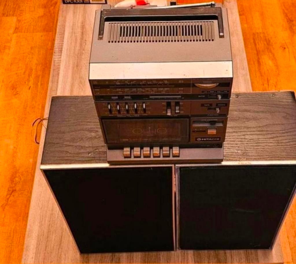 Vintage Hitachi Hifi Stereo minisetje 2 Boxen goed geluid, Audio, Tv en Foto, Refurbished, Ophalen of Verzenden, Microset, Tuner of Radio