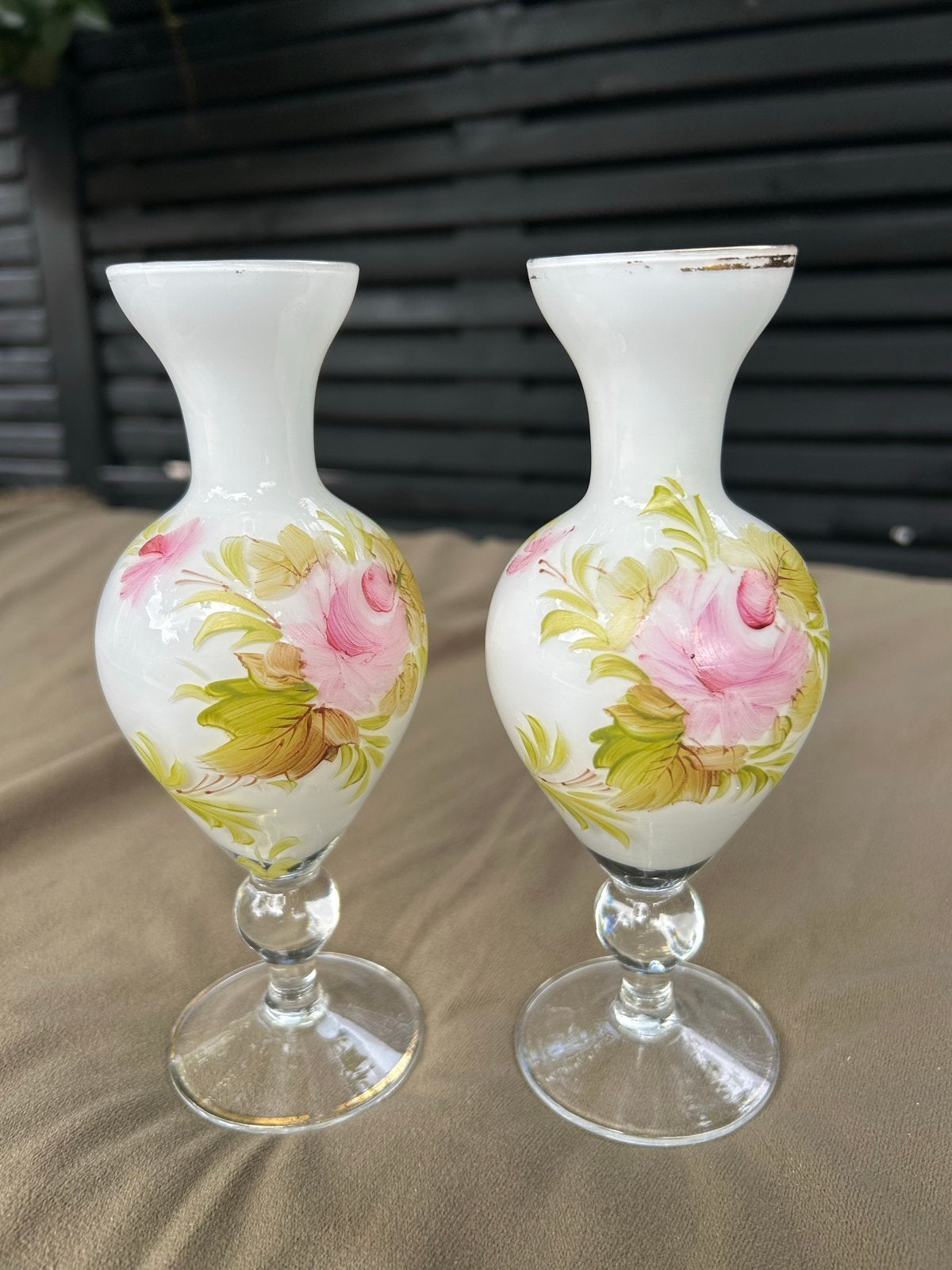 Handbeschilderd melkglazen vaasje, ca. 1950-1970, Ophalen of Verzenden