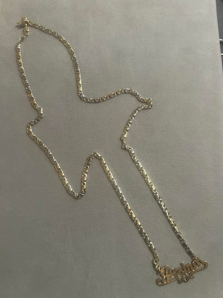 14karaat gouden naamketting naam GEZINA., Ophalen, Met hanger, Gebruikt, Goud