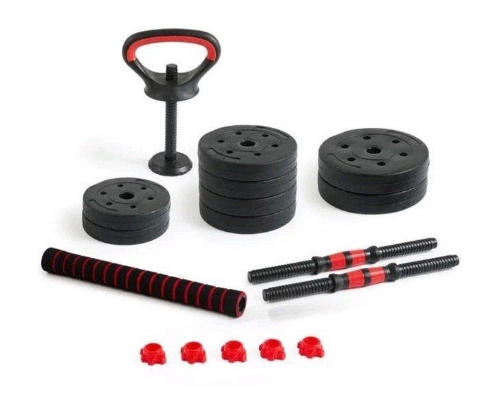 Halterset met stang, gewichten en kettlebell, Ophalen, Zo goed als nieuw, Halterset