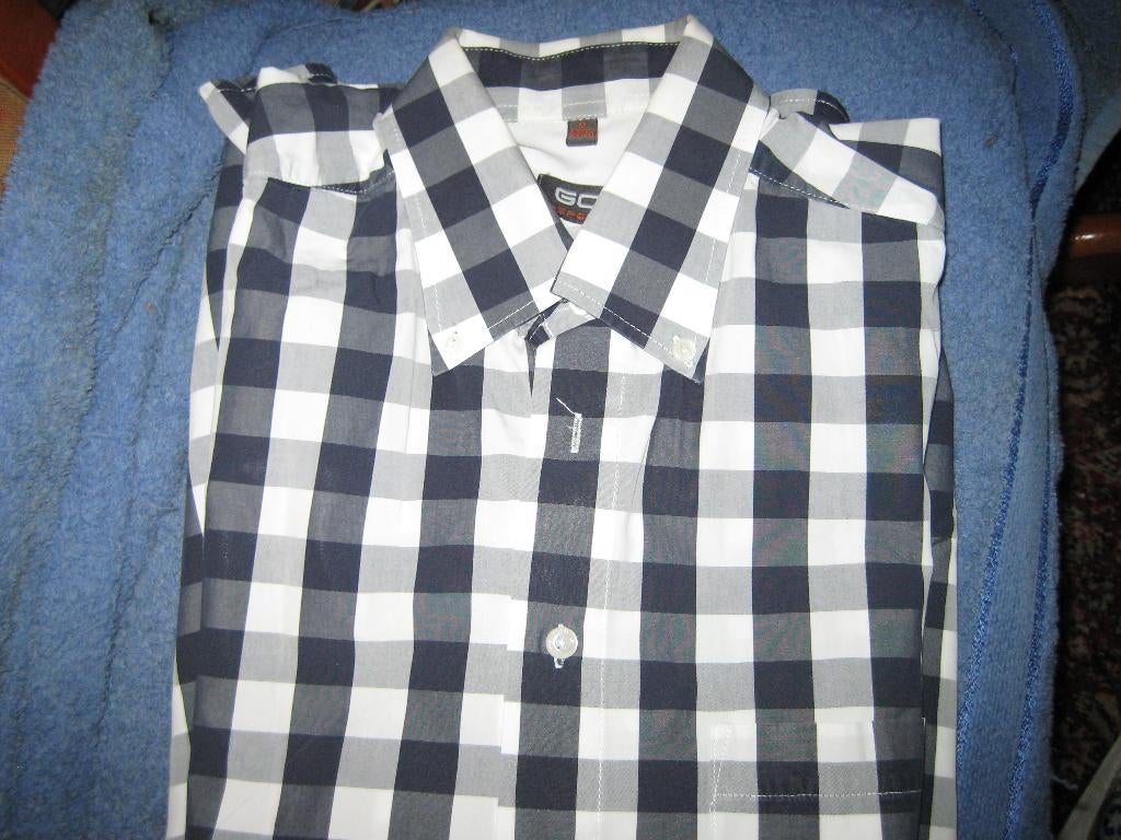 Blauw/wit hemd, M 39/40, GCM, korte mouw, Kleding | Heren, Ophalen of Verzenden, Zo goed als nieuw, Overige kleuren, Halswijdte 39/40 (M)