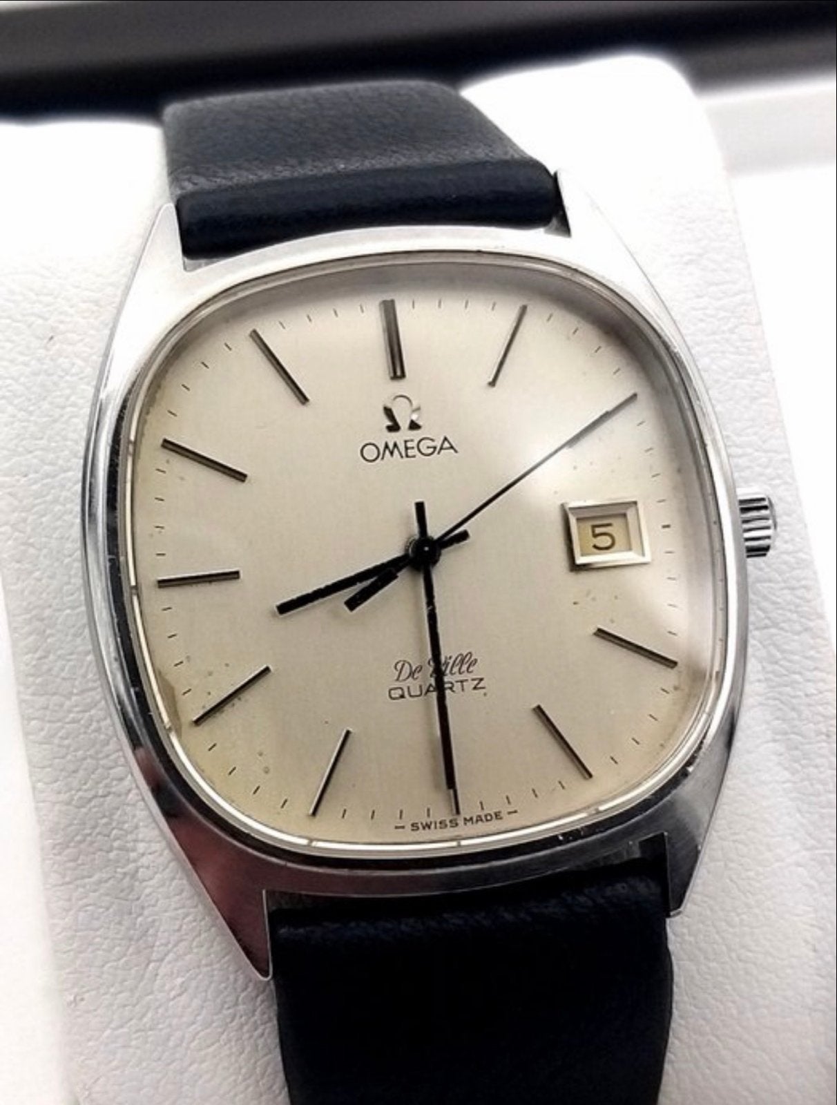 Omega De Ville Quartz Herenhorloge - Staal met Leren Band, Staal, Polshorloge, Ophalen of Verzenden, Omega