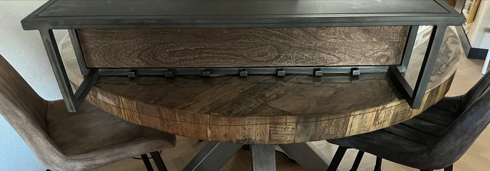Industriële wandkapstok van mangohout, Huis en Inrichting, Woonaccessoires | Kapstokken, Gebruikt, Minder dan 100 cm, Hout, Ophalen