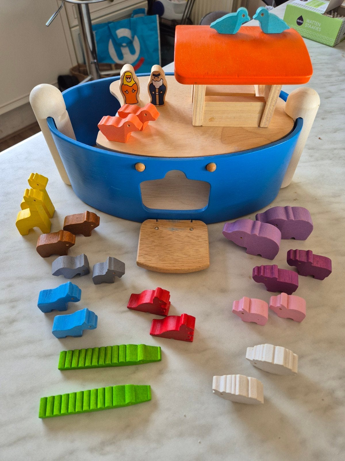 Houten Ark van Noach met Dieren en Figuren, Ophalen of Verzenden, Gebruikt, Overige typen
