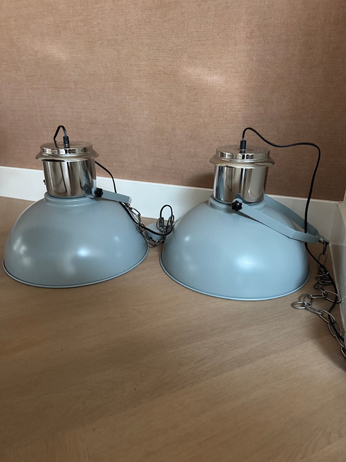 Industriële hanglamp, lichtblauw/groen, Huis en Inrichting, Lampen | Hanglampen, Ophalen of Verzenden, Zo goed als nieuw, Metaal