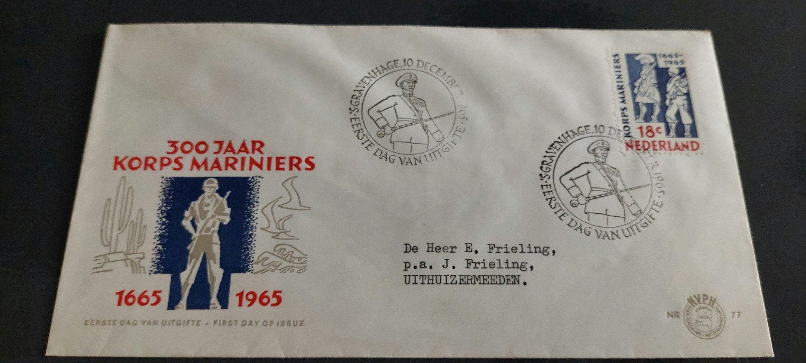 eerste dag envelop nederland e77 korps mariniers 1965, Ophalen, Beschreven, Nederland