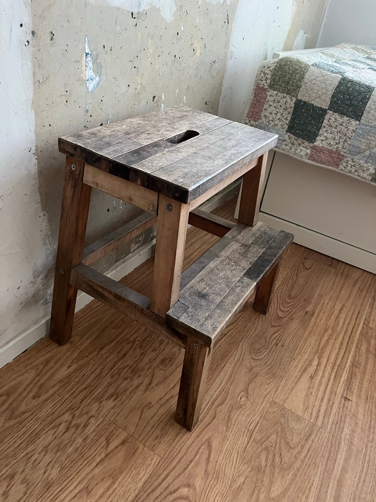 Vintage houten krukje / opstapje, Ophalen, Gebruikt, Hout