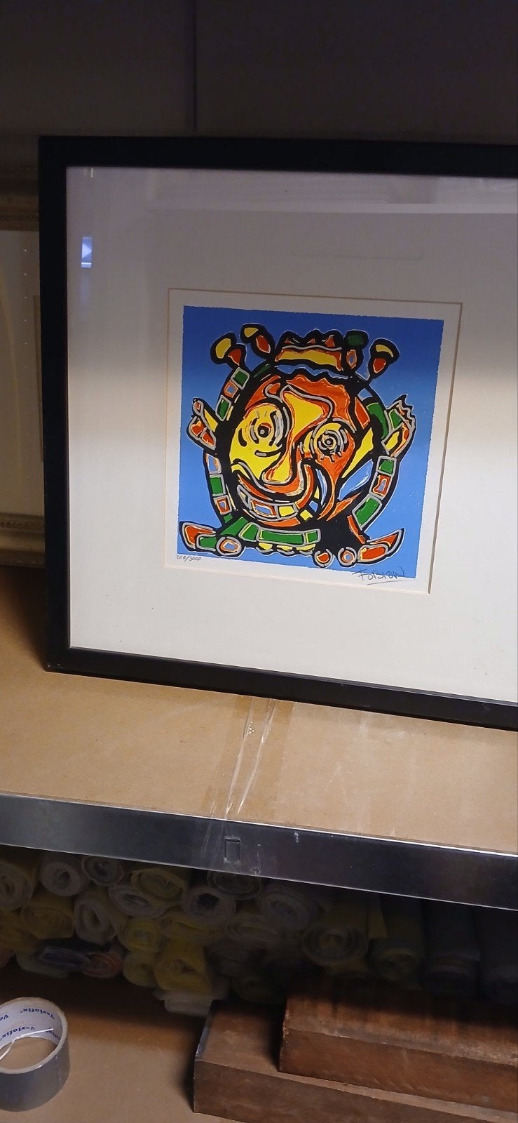 Kleurrijke illustratie van Fabian, gesigneerd en ingelijst, Antiek en Kunst, Kunst | Schilderijen | Modern, Overig onderwerp, Papier/karton