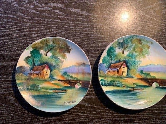 2 antieke handbeschilderde bordjes, Ophalen of Verzenden