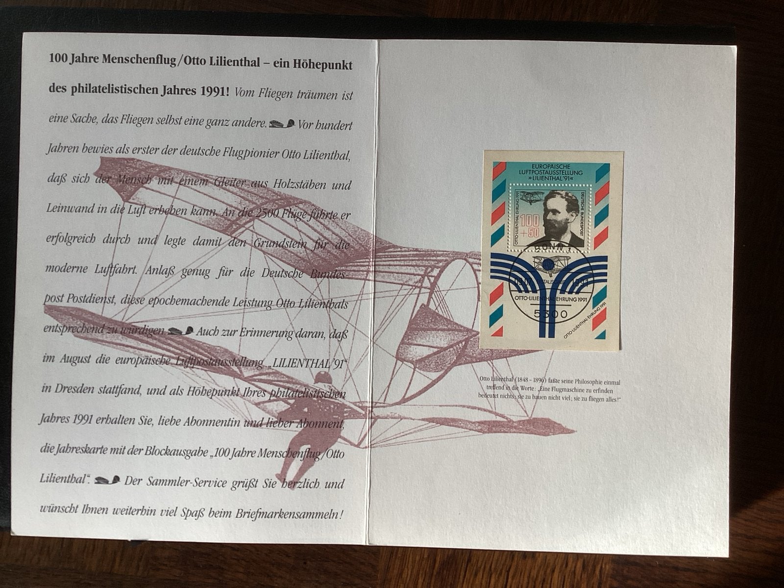 Jaarkaart Sammler-Service 1991 - 100 jaar Mensen Vlucht, Ophalen of Verzenden, 1990 tot heden, Postfris