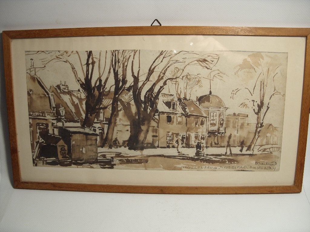 aquarel D Schulman  Amsterdam Schollenbrug, Antiek en Kunst, Kunst | Schilderijen | Klassiek, Impressionistisch, Ophalen of Verzenden