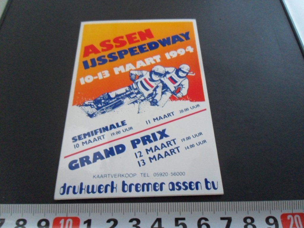 sticker Assen IJsspeedway 1994 Semifinale Grand Prix *, Ophalen of Verzenden, Zo goed als nieuw