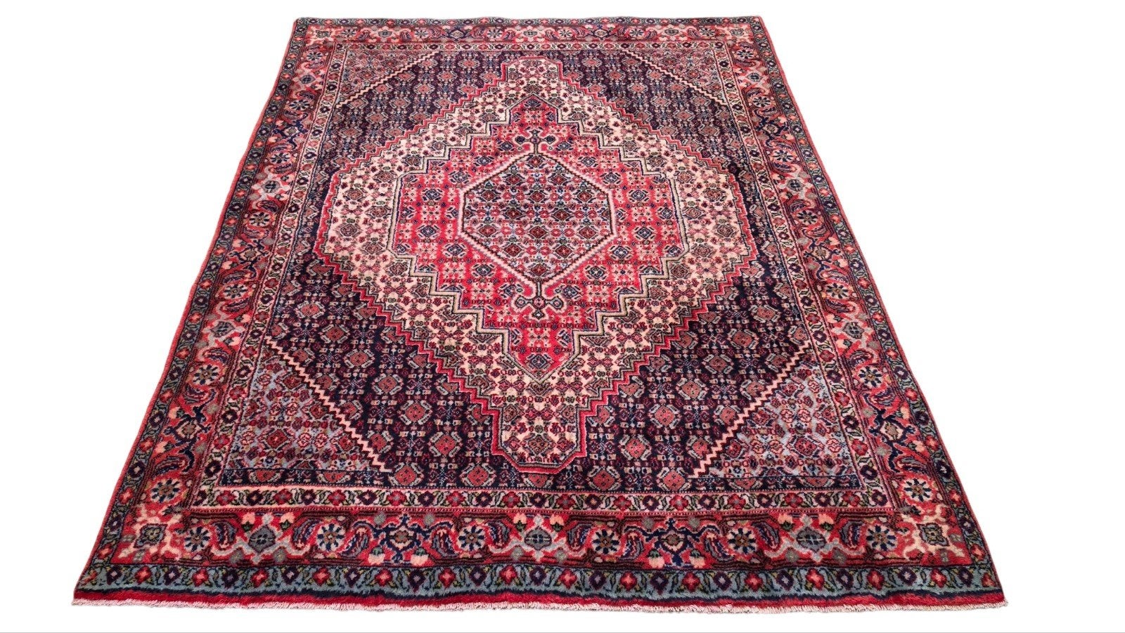 Handgeknoopt Perzisch wol Senneh tapijt medallion 125x160cm, 100 tot 150 cm, Crème, Www.hypepopup.nl, Ophalen of Verzenden