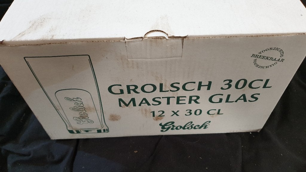 12 stuks Grolsch Master bierglas 30cl nieuw in doos, Ophalen of Verzenden, Nieuw, Glas of Glazen, Grolsch